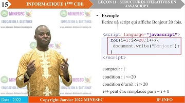 IP-INFO INFORMATIQUE Premières C D E LEÇON 11 STRUCTURES ITERATIVES EN JAVASCRIPT