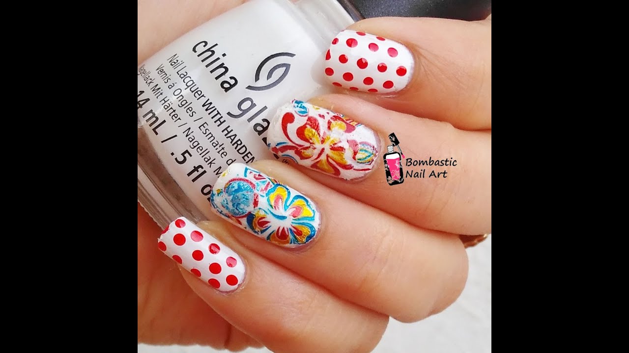 Flower Nail Art with Transfer Foils and Polka Dots YouTube