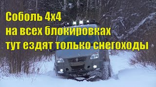 Соболь 4х4 на всех БЛОКИРОВКАХ ! Тут ездят ТОЛЬКО СНЕГОХОДЫ!