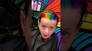 Boy gets a vibrant rainbow hair transformation #shorts