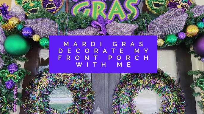 Mardi Gras Front Door Swag - Colorful Porch Decor- Festive Home Decor -  NOLA Inspired Wreath - Extravagant Mardi Gras Decoration