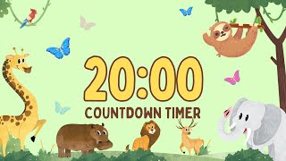 20 Minute Timer with Relaxing Music and Alarm | Animal Timer
