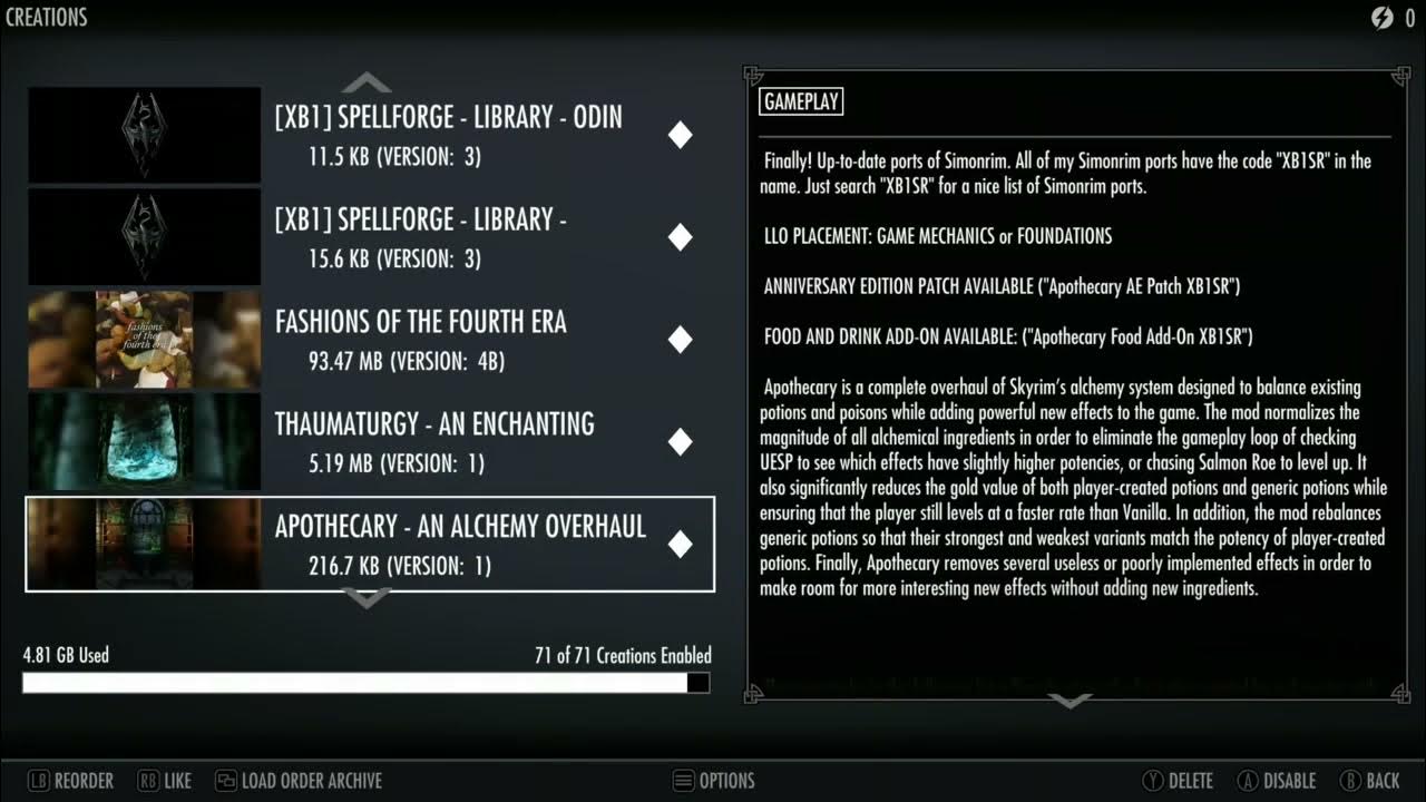 Skyrim AE Xbox Load order(2024) YouTube