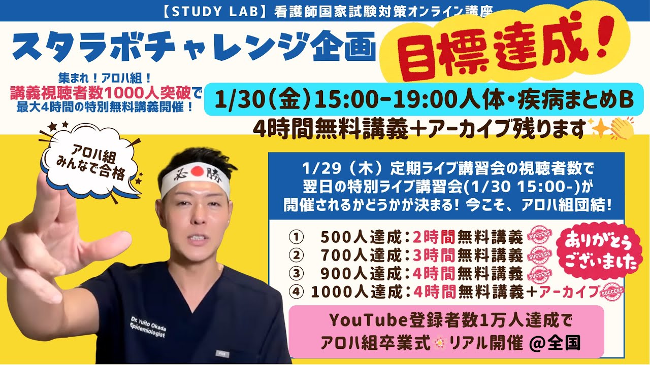 【期限なし⭐️特別公開】1/30（金）15:00〜4時間🤙1000人達成おめでとう⭐️【スペシャルライブ講習会】人体疾病まとめB