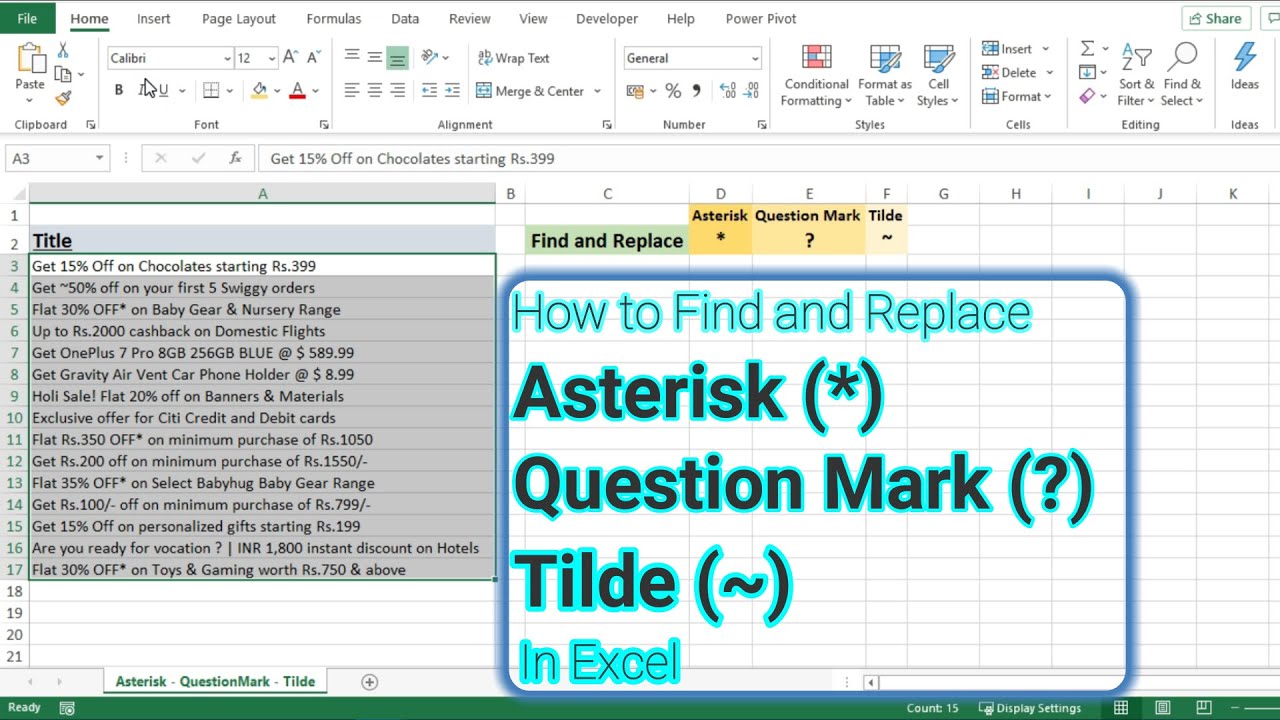 How To Find Asterisk(*) - Question Mark(?) - Tilde(~) In Excel ❔ Find And Replace Special Characters