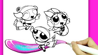 [ Powerpuff Girls ] Blossom, Bubbles, Buttercup Flying Coloring Pages / Colouring Books screenshot 5