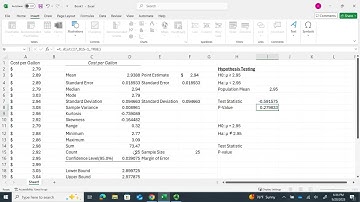 Hypothesis Testing on the Population Mean with Excel