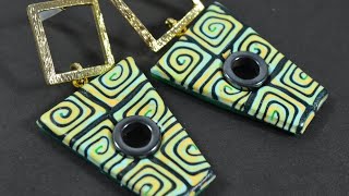 : tribal polymer clay earrings tutorial FIMO boho ethno jewelry spiral murrine clay cane DIY Day 24
