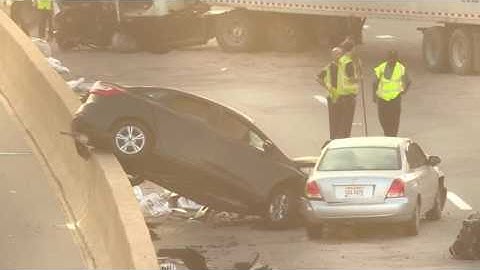 Wrong-way crash with semi closes I-71 North in Cleveland