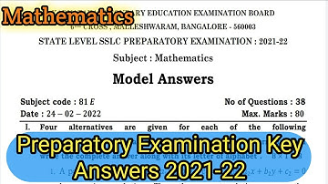 10th Standard | Mathematics | Key Answers | State Level Preparatory Examination -2021-22