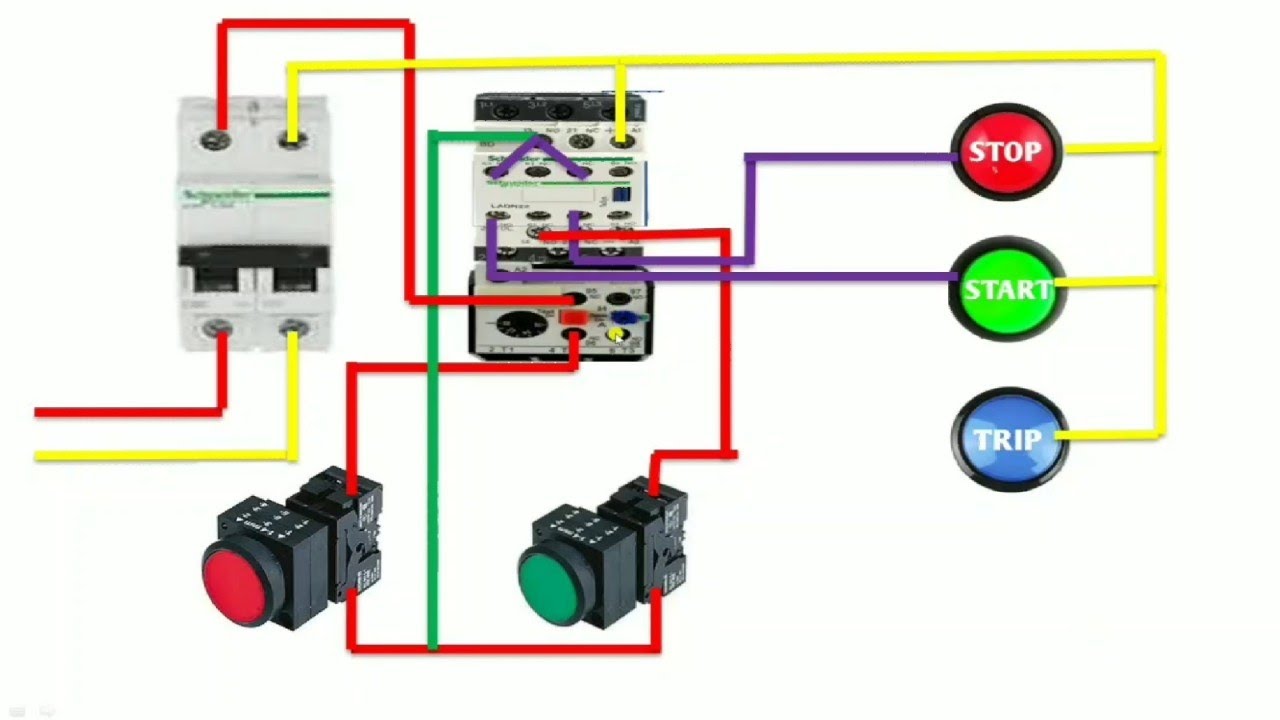 DOL STARTER CONTROL WIRING CONNECTION & ON, OFF TRIP INDICATOR ...