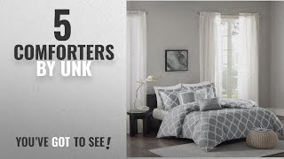 Top 10 Unk Comforters [2018]: 6pc Silver Grey White Trellis Cal King California Duvet Cover Set,