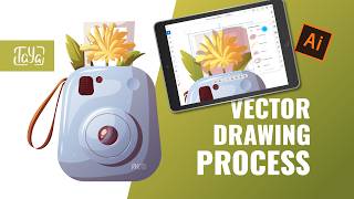 Drawing a Instant Camera with Flowers | Full Vector Illustration Process screenshot 3