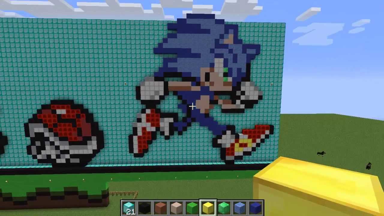 Minecraft Pixel Art 02 Sonic The Hedgehog Tutorial Youtube