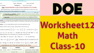 Class 10 | DOE  Worksheet 12 (Math) | men and work | solutions | Edu Villa Point