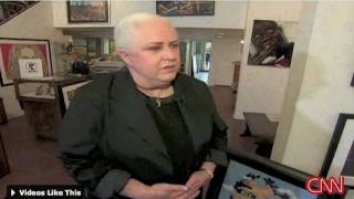 Grace Slick shows her artwork on CNN during the 40th anniversery of Woodstock