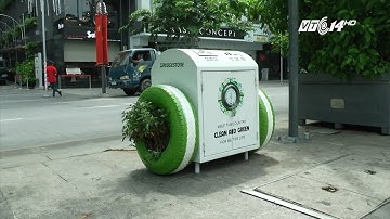 (VTC14)_Cận cảnh thùng rác thông minh có khả năng trồng cây tại phố đi bộ Nguyễn Huệ