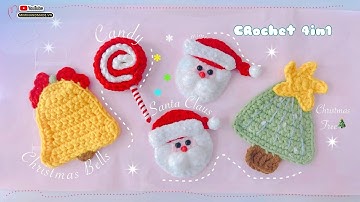 🍭Crochet Christmas Hairclip 🎄Hướng dẫn Móc Candy Noel, Chuông, Cây Thông, Kẹp Tóc Ông Già Noel
