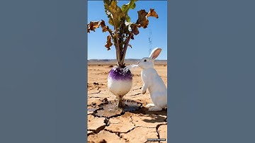 The rabbit saved the turnip plant from drying out by watering it#save #water#ai #tree