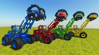 JCB Backhoe Loaders of Colors ! Transporting Mini Mini Cars to Long Trailer Truck! Farming Simulator