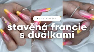 Stavěná francie do duálek s barevným ombré a kamínky 💅🏻 | Kate nehty