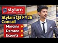 Stylam Q3 FY26 Concall | Volume Growth, Exports &amp; Margin Story