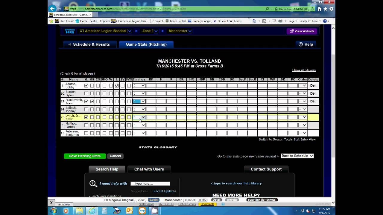 Entering Your Pitching Stats