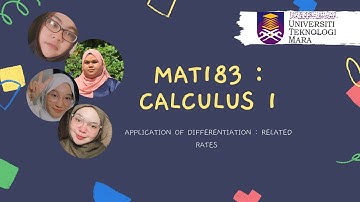MAT183 | CALCULUS 1 - APPLICATION OF DIFFERENTIATION : RELATED RATES