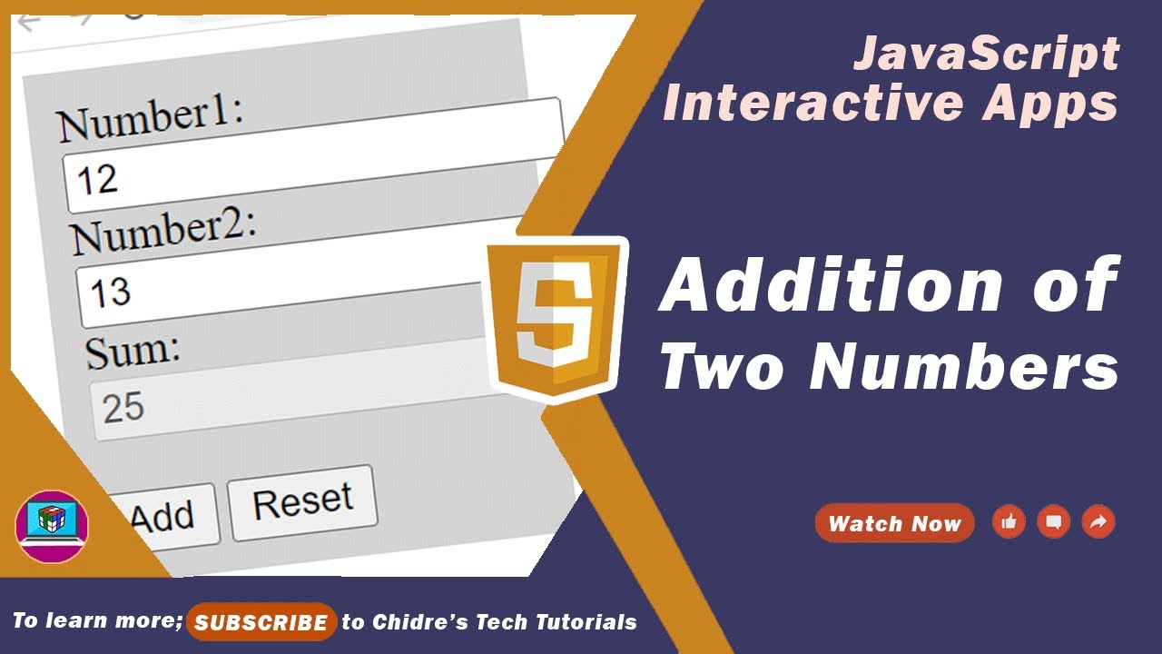 Addition Of Two Numbers App In Javascript Javascript Interactive