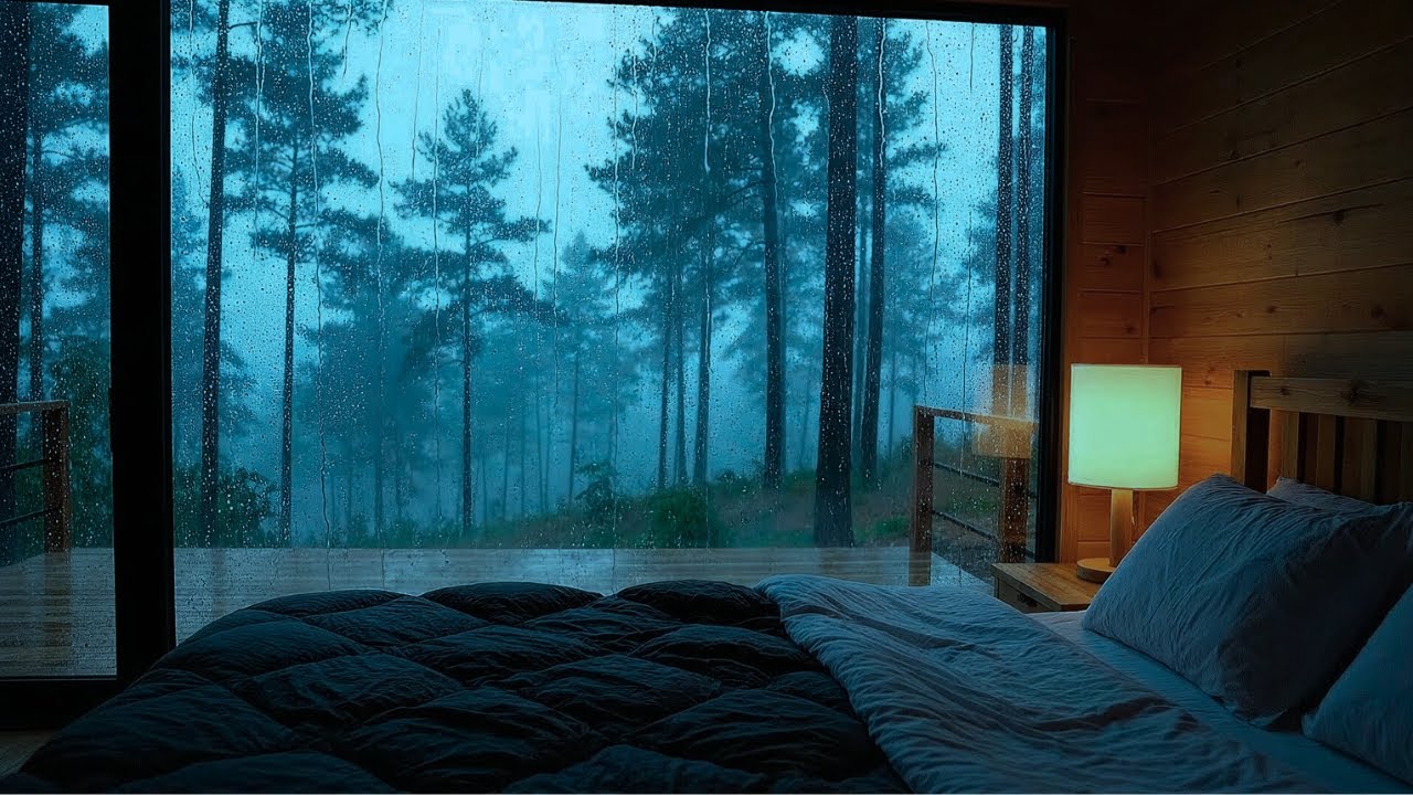 Relaxing Rain & Soft Piano in Forest Cabin Ambience for Deep Sleep, Study and Meditation