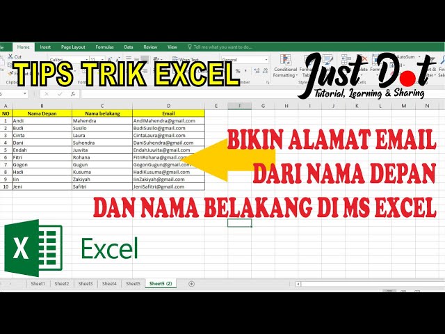 Cara cepat membuat alamat email dari Nama depan dan nama belakang di Ms Excel | Tips Trik Excel class=