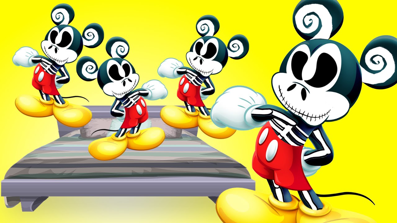 Five Little Skeleton Mickey Mouse Jumping on the Bed with Ghosts YouTube