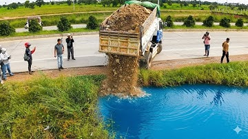 Start New Project !! Delete Flooded Garbage Pond Using Dozer D37P with Truck 5 TON.