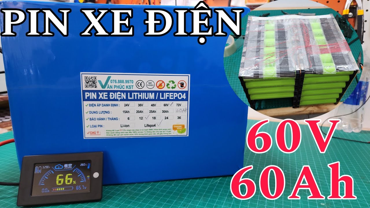Đóng Pin 60v 60Ah Khủng Từ 80 Cell 32140. Mạch JK Kèm Đồng Hồ Hiển Thị.