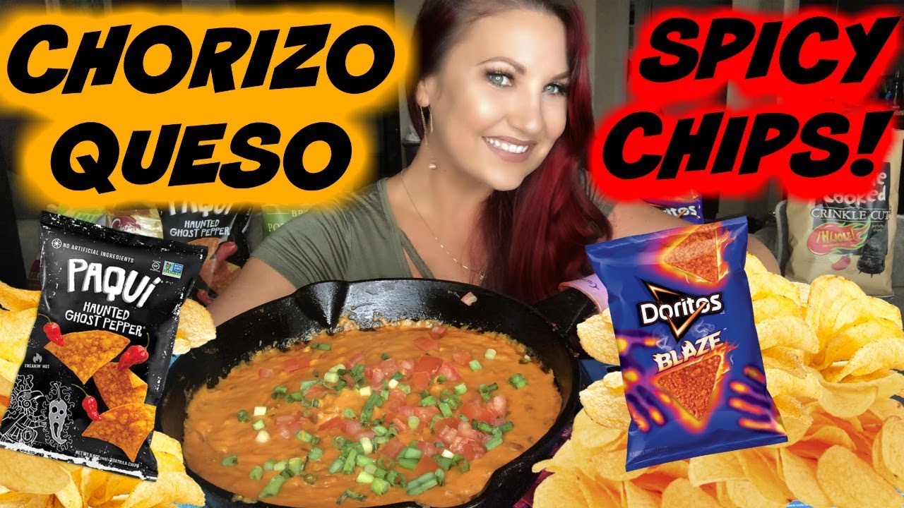 CHORIZO QUESO AND SPICY CHIPBANG! RECIPE TRYING NEW DORITOS BLAZE VEGAN MUKBANG