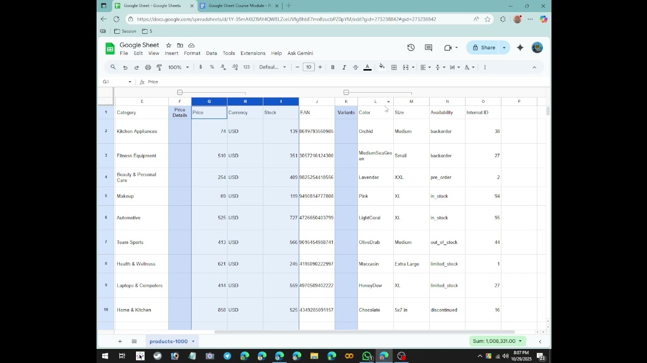 Formatting and Alternating Colors in Google Sheet