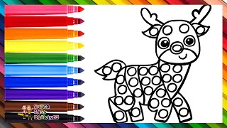 Drawing And Coloring A Rainbow Reindeer POP IT Fidget 🦌🔴🟠🟡🟢🔵🟣🌈 Drawings For Kids