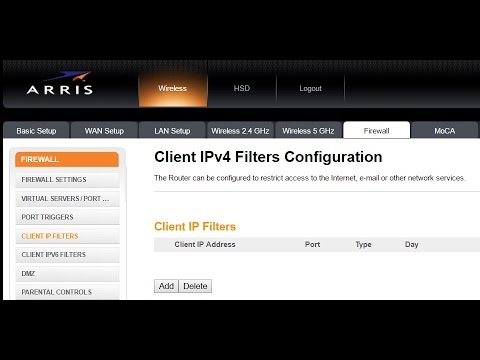 How to Apply a Firewall IP Client Filter on the ARRIS Wireless Router (Brighthouse / Spectrum)