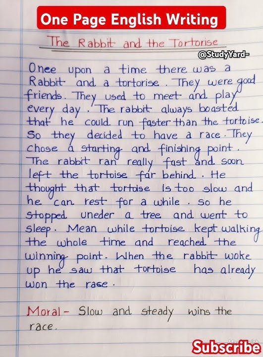 One page english writing l Rabbit and tortoise story l english writing practicelimprove handwriting