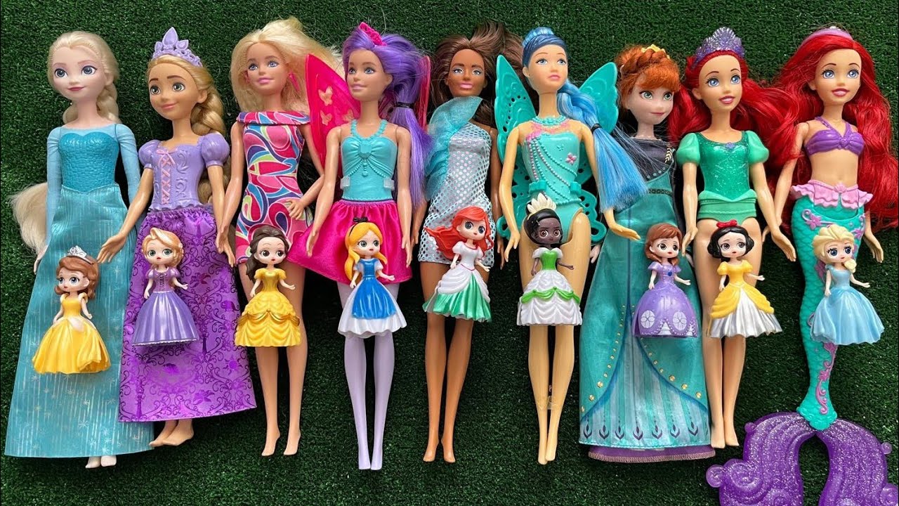 ASMR Most Popular Disney Princess Mattel Dolls   lots of colorful rainbow Dresses   unpacking toys 3