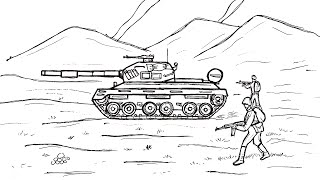 كيفية رسم مشهد الحرب جندي ودبابة الرسم