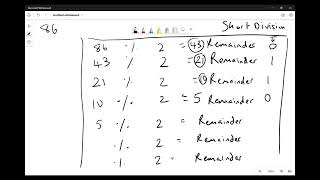 3. Decimal to Binary using the short division by 2 with remainder technique