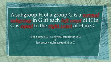 A subgroup H is a normal subgp in G iff each left coset of H is equal to the right coset of H in G