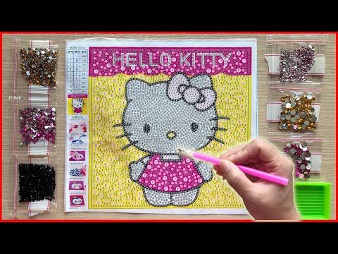 Tự làm tranh đính đá lấp lánh mèo Hello Kitty - Painting Kitty with acrylic bead @Chim Xinh Channel