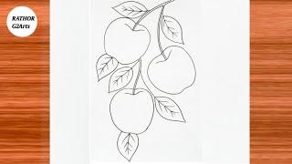 How to draw Apple fruit step by step || Easy Apple fruit drawing.