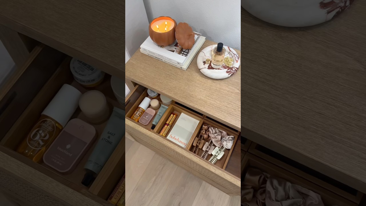 *asmr* fall nightstand restock 🧡🍂🧸 #asmr #restock #organizedhome #satisfying #aesthetic #home