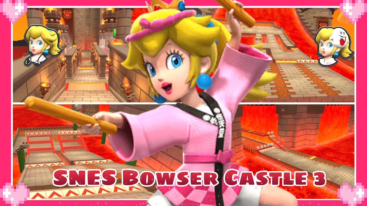 💗 Mario Kart Tour (Snes Bowser Castle 3 Variations) Peach Gameplay 💗