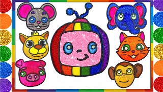 Jelly Glitter Art painting Rainbow Cocomelon animals sounds for kids-Pintura  Purpurina Para Niños