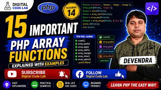 🔥 15 Important PHP Array Functions in Hindi | PHP Tutorial #14 | Learn PHP Programming for Beginners