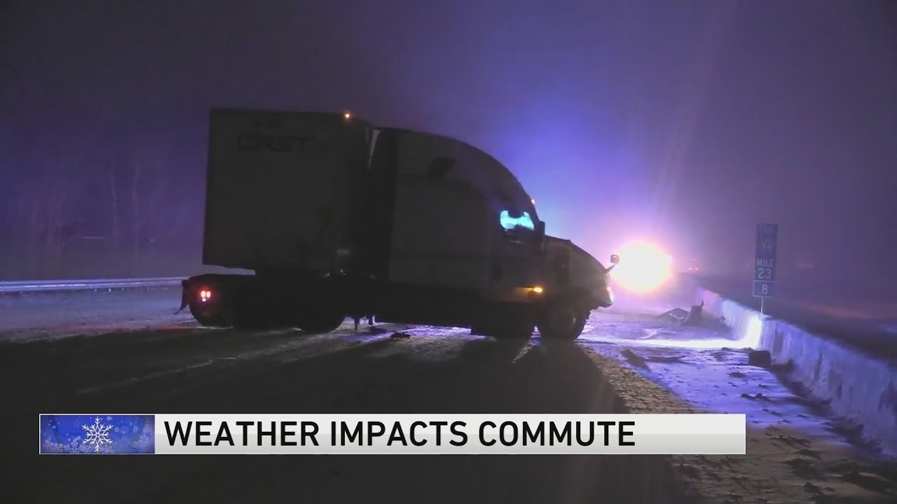Overnight snow causing messy, slick morning commute - YouTube